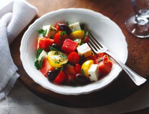 Tomaten-Melonensalat mit Ahorndressing
