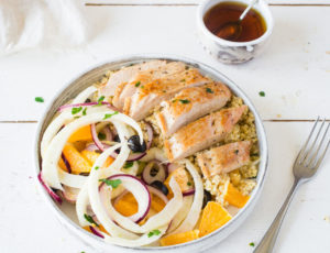 Putenbrust mit Hirse und pikantem Ahorn-Fenchel-Orangensalat