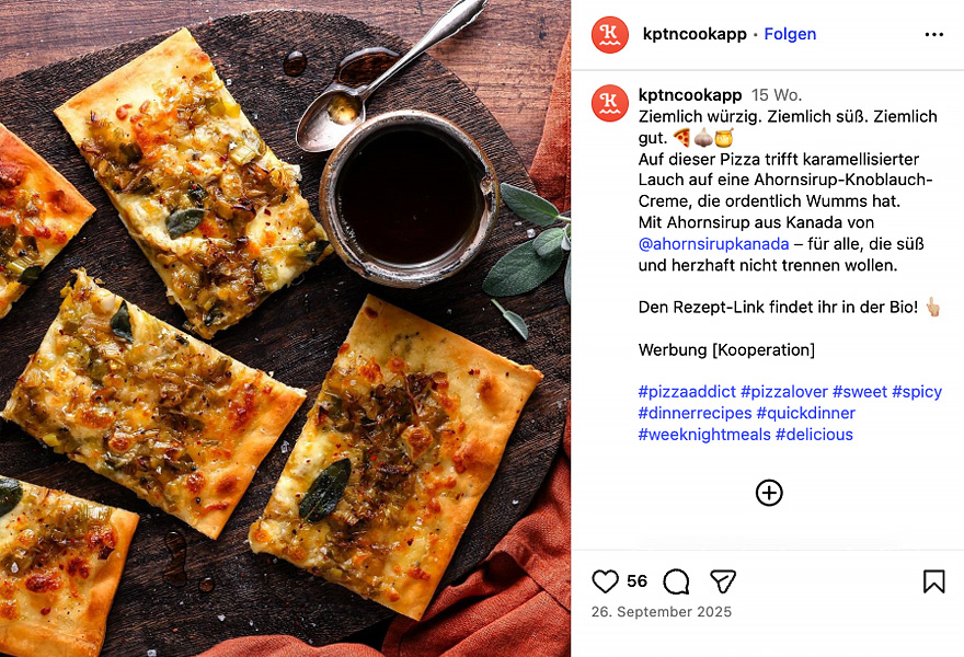 KptnCook Instagram Post Pizza mit Ahornsirup-Knoblauch-Creme