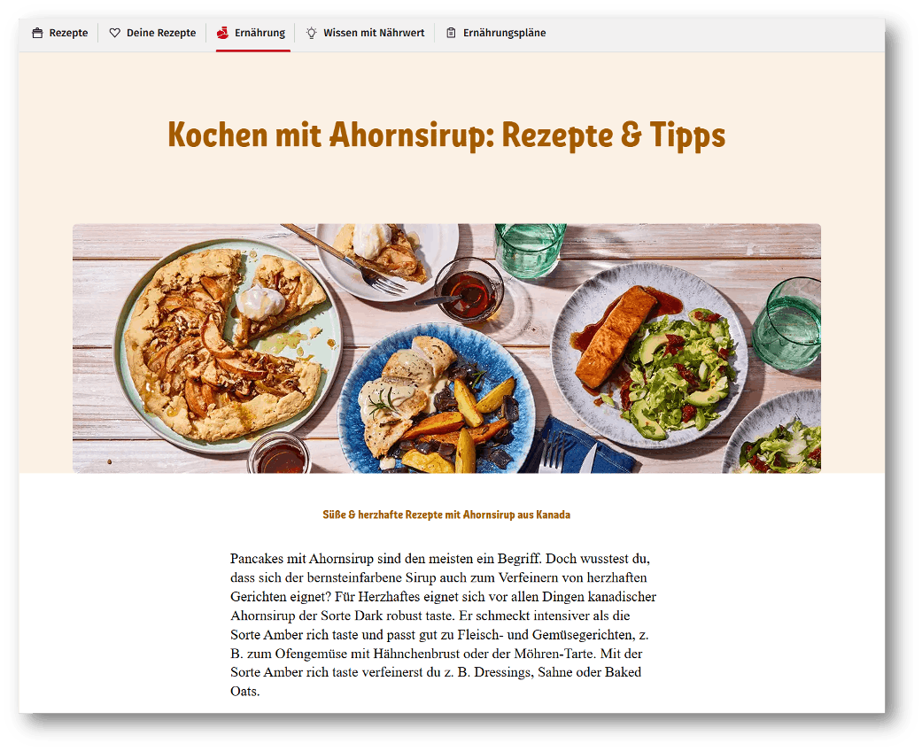 Landingpage "Kochen mit Ahornsirup: Rezepte & Tipps"